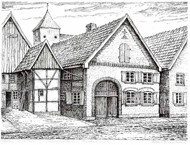 Früheres Fachwerkhaus am Kirchplatz in einer Ansicht von der Vitusstraße