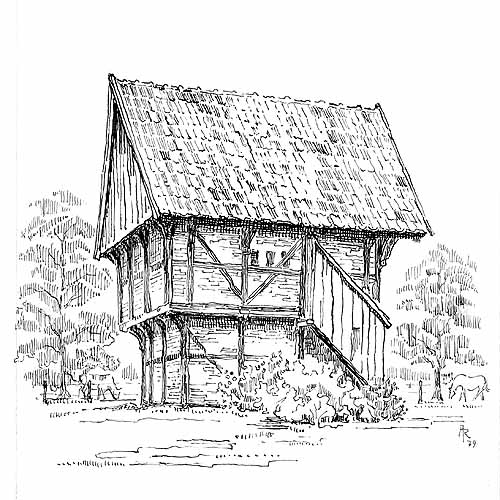 Der frühere Fachwerkspeicher auf dem Hof Schulze Brüning 