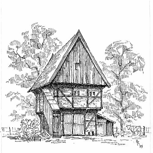 Der frühere Fachwerkspeicher auf dem Hof Schulze Brüning 
