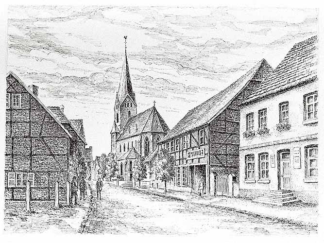 Ortsansicht in Marl, Breite Straße, mit der St.-Georg-Kirche