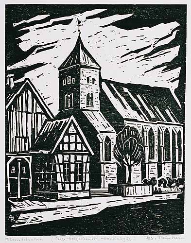 Die Ansicht der St.-Agatha-Kirche in Alverskirchen von der Hauptsttraße 