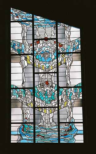 Der Baum des Lebens (die Schpfung) in einem Kirchenfenster in Haren an der Ems, Ortsteil Erika 