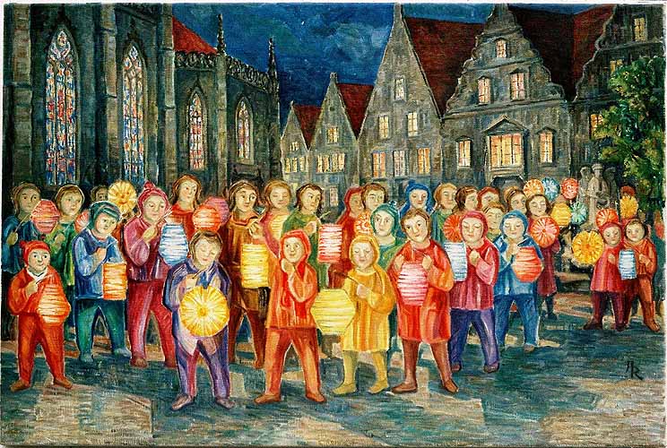 Lambertus-Fest, Kinder mit Laternen auf dem Lambertikirchplatz in Mnster