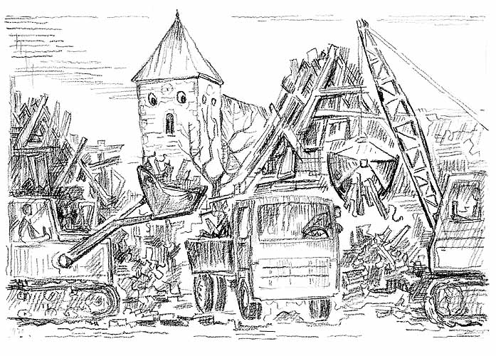 Abbruch der Fachwerkhuser am Kirchplatz